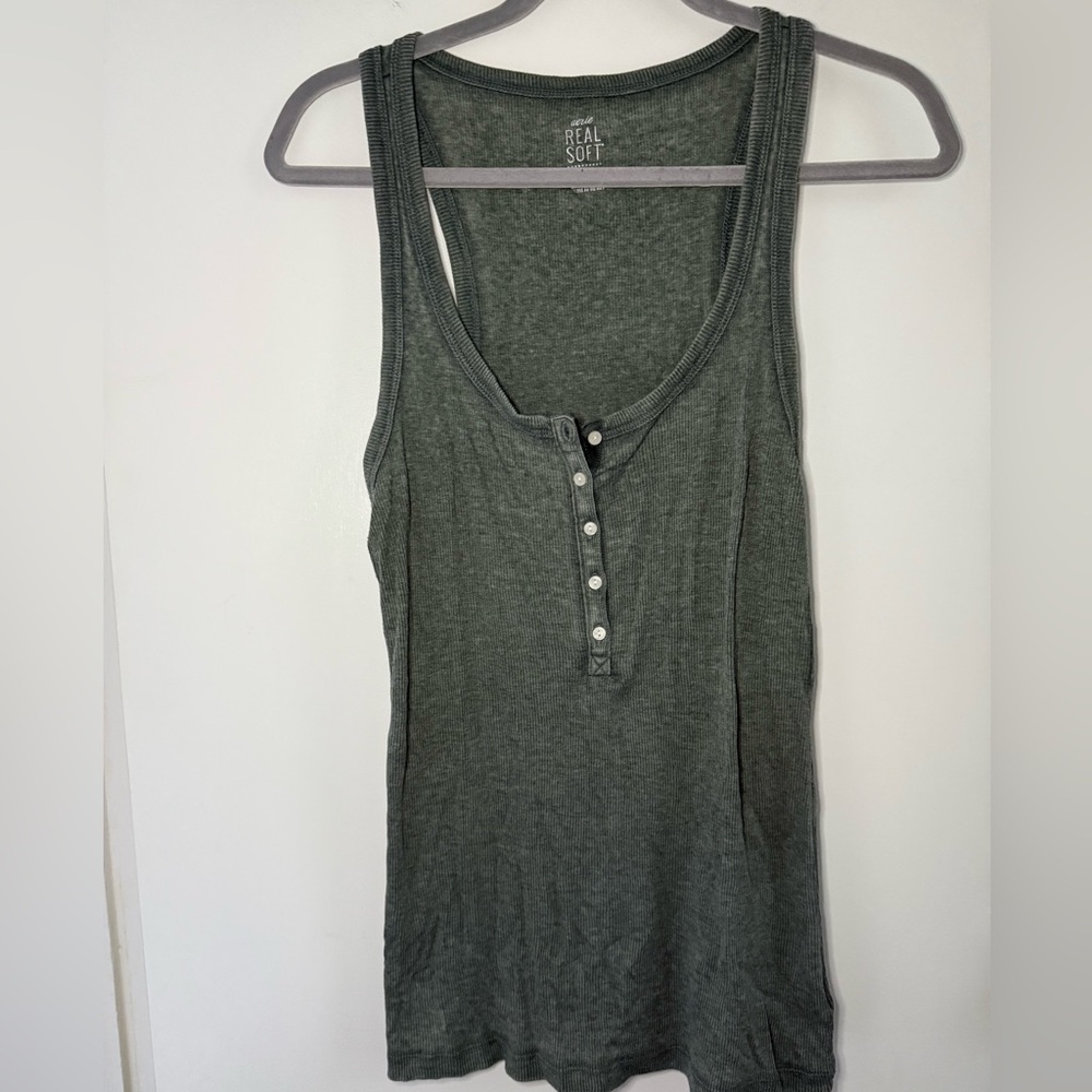 Aerie Green Henley Tank Top